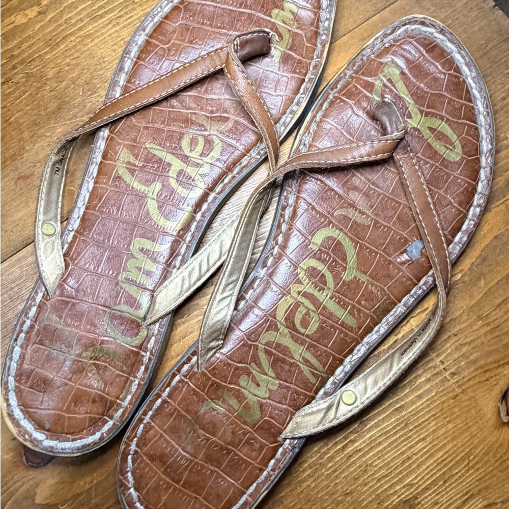 Sam Edelman Tan Crocodile Pattern Sandals